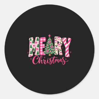 Cute girly coquette pink christmas tree for kids classic round sticker