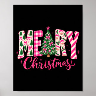 Cute girly coquette pink christmas tree for kids poster