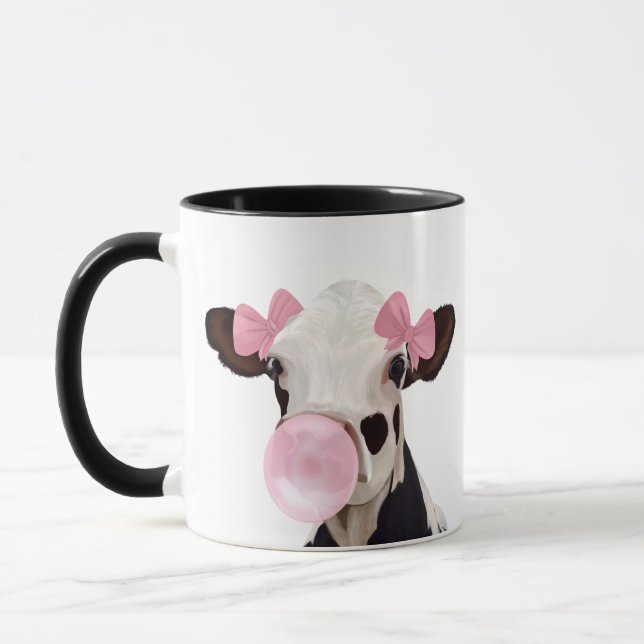 Cute Girly Cow Pink Bubblegum  Mug (Left)