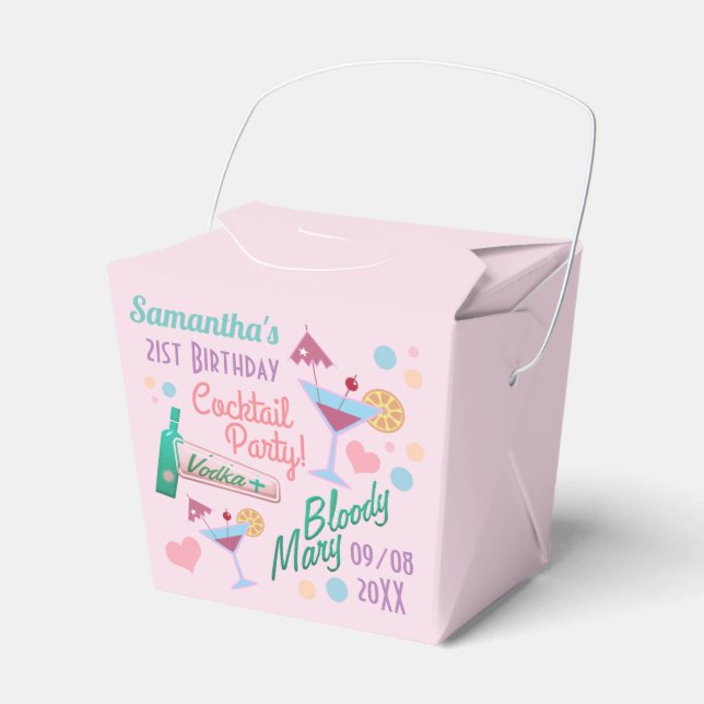 Cute Girly Custom 21st Birthday Cocktails Favour Box (Front Side)