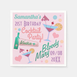 Cute Girly Custom 21st Birthday Cocktails Napkin