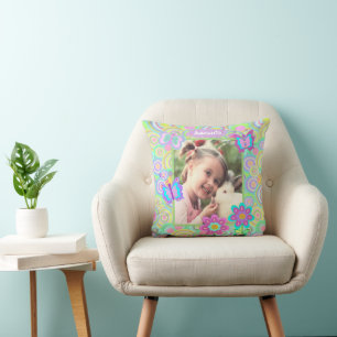 Cute girly custom photo border cushion