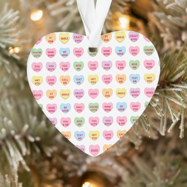 Cute girly custom tiny conversation hearts pattern ornament (Tree)
