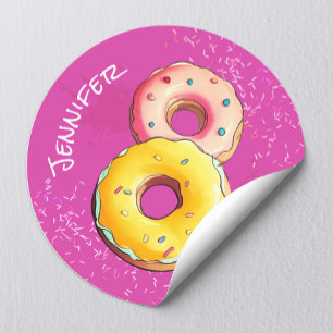 Cute  Girly Doughnut 8th Birthday Purple Sprinkles Classic Round Sticker