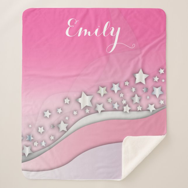 Cute Girly Dreamy Chic Silver Stars on Blush Pink  Sherpa Blanket (Front)