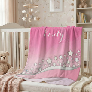 Cute Girly Dreamy Chic Silver Stars on Blush Pink  Sherpa Blanket