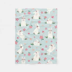 Cute Girly Easter Bunny Modern Pink Floral Fleece Blanket