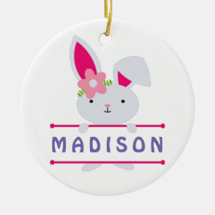 Cute Girly Easter Bunny Personalised Name Ceramic Ornament