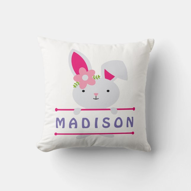 Cute Girly Easter Bunny Personalised Name Cushion (Front)