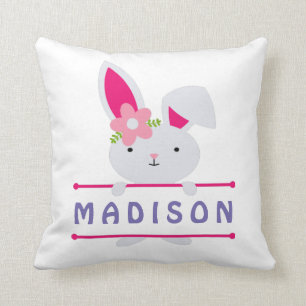Cute Girly Easter Bunny Personalised Name Cushion