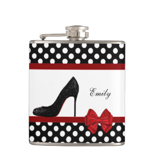 Cute girly elegant chic high heel polka dots hip flask