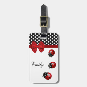 Cute girly elegant ladybugs polka dots monogram luggage tag
