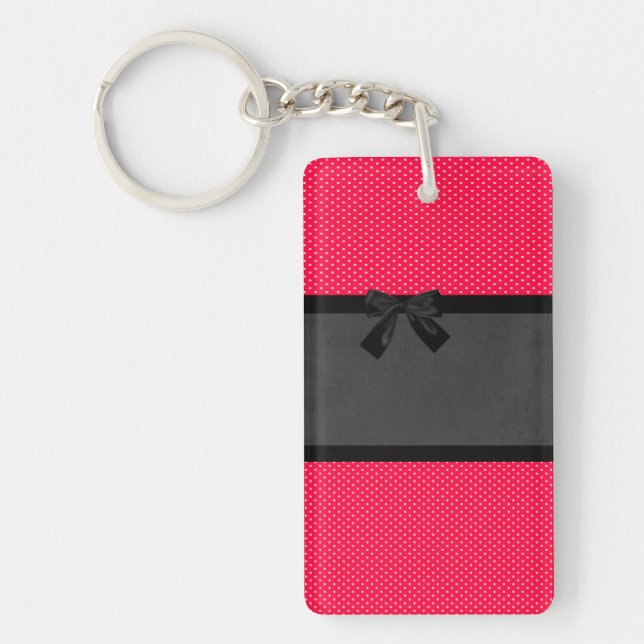 Cute Girly Elegant Red Polka Dots -Black Bow Key Ring (Front)
