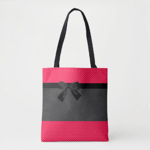 Cute Girly Elegant Red Polka Dots -Black Bow Tote Bag