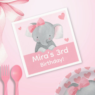 Cute Girly Elephant Pink Bow Birthday Party  Napkin