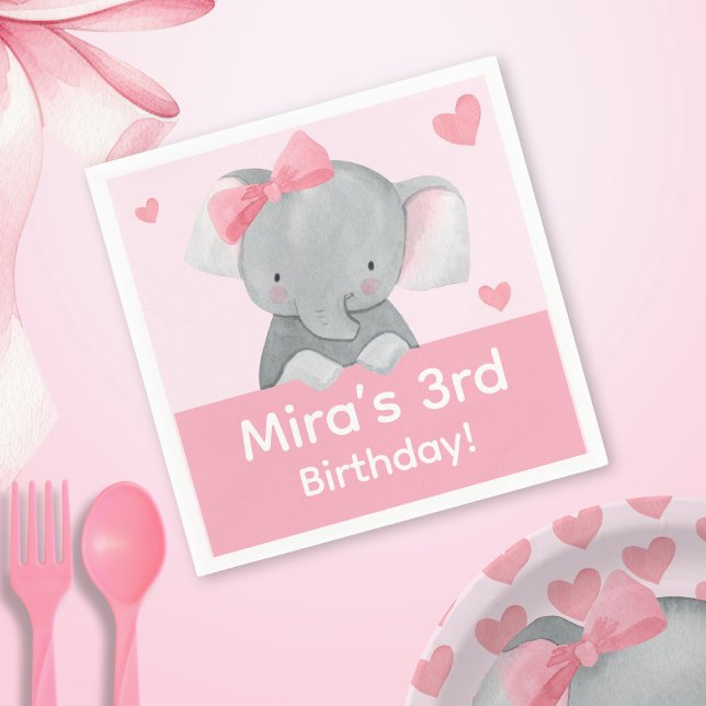 Cute Girly Elephant Pink Bow Birthday Party  Napkin (Creator Uploaded)