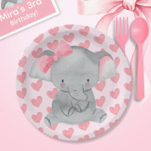 Cute Girly Elephant Pink Bow Birthday Party 