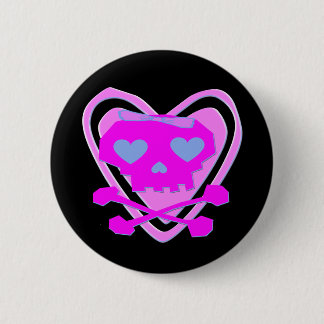 CUTE & GIRLY EMO SKULL 6 CM ROUND BADGE