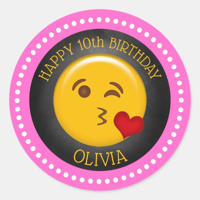 Cute Girly Emoji Birthday Party Classic Round Sticker (Front)