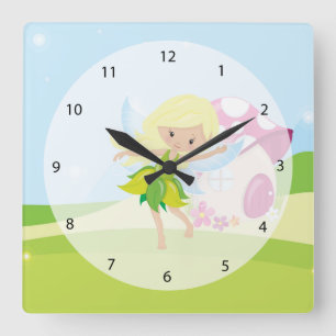 Cute girly fairy square wall clock