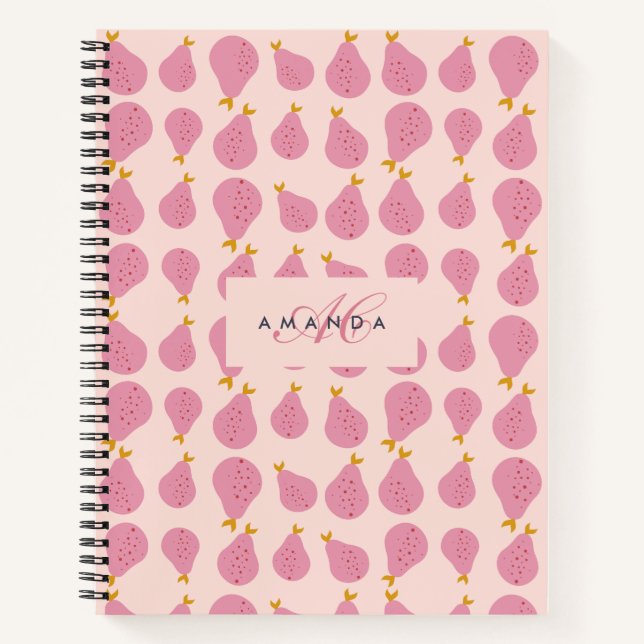 Cute Girly Feminine Pear Monogrammed Initial Gifts Notebook (Front)