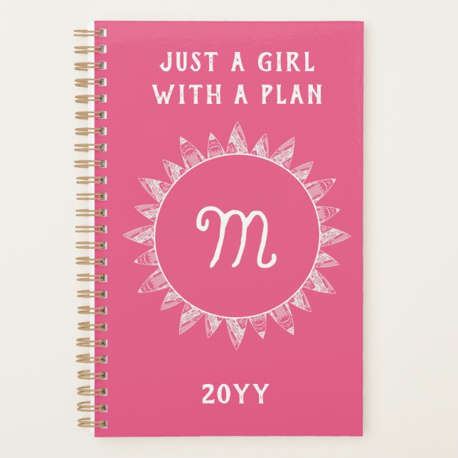 Cute Girly Feminine Pink White Monogram  Planner (Front)