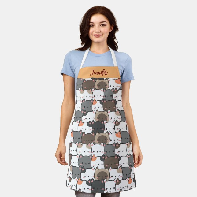 Cute Girly First Name Christmas Cats Illustration Apron (Worn)