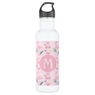 Cute Girly Flamingo and Bikini Pink Monogram 710 Ml Water Bottle