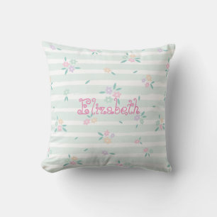 Cute Girly Floral Hello Spring Name Personal Name Cushion