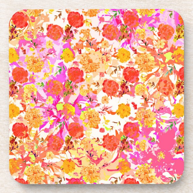 Cute girly flowers pattern coaster (Front)