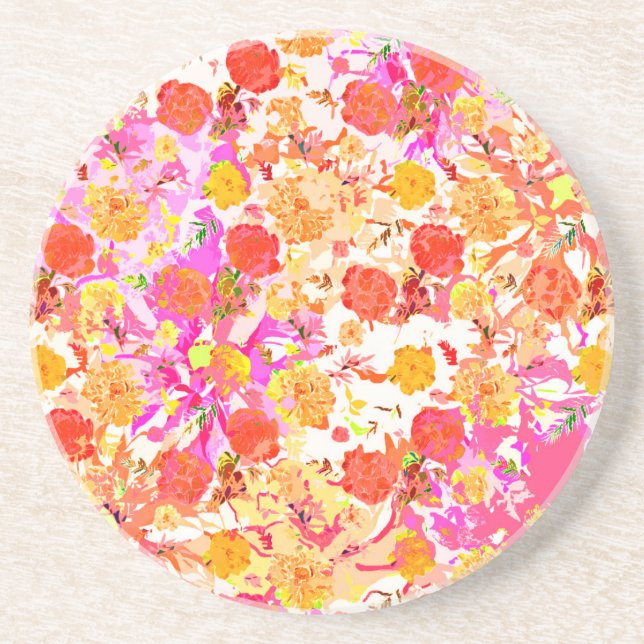 Cute girly flowers pattern coaster (Front)