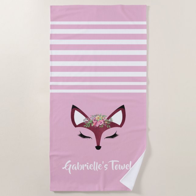 Cute Girly Fox Beach Towel (Front)