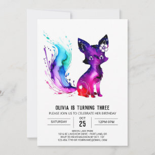 Cute Girly Fox Digital Girl Birthday Invitation