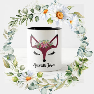 Cute Girly Fox Name Personalised Two-Tone Coffee Mug