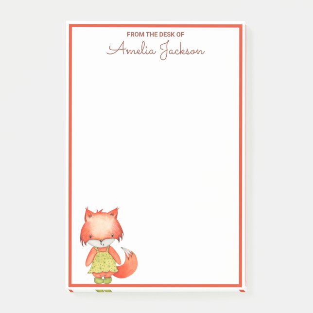 Cute Girly Fox Woodland Animal Post-it Notes (Front)