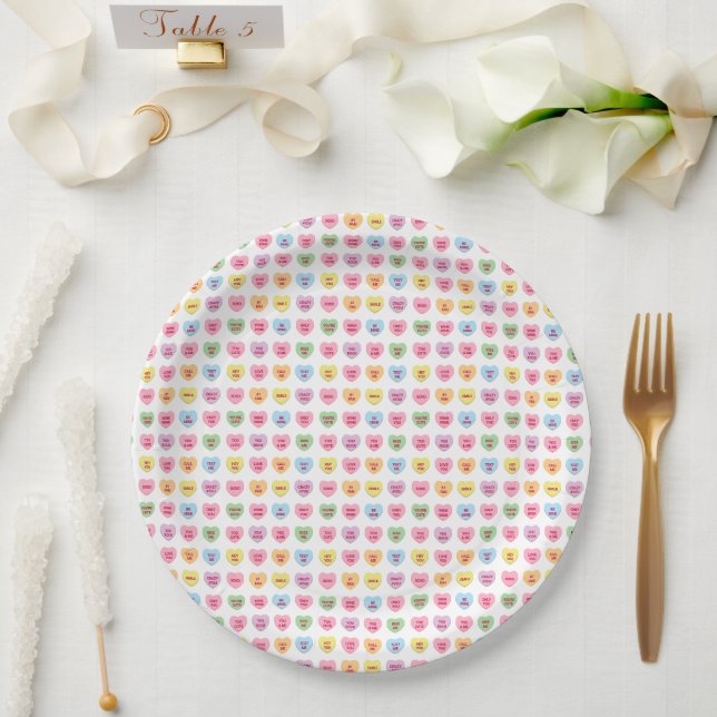 Cute girly fun conversation candy hearts pattern paper plate (Wedding)