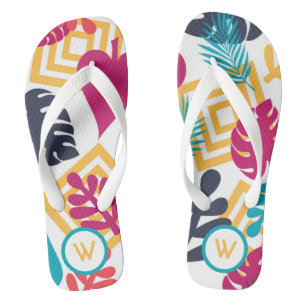 Cute Girly Fun Monogram Tropical Thongs