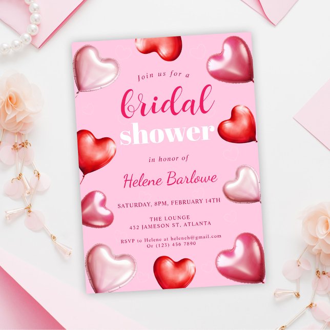 Cute Girly Fun Party Pink Hearts Bridal Shower Invitation (Cute Girly Fun Party Pink Bridal Shower Invitation)