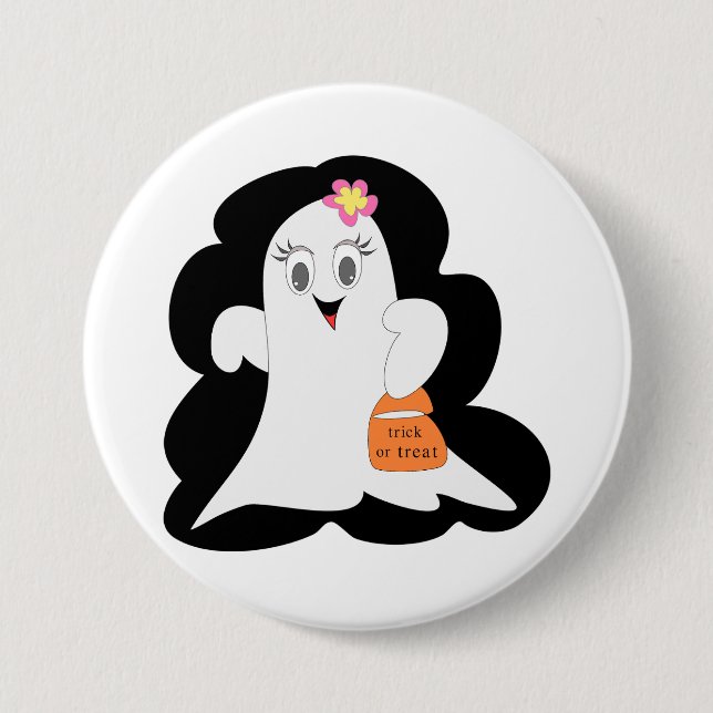 Cute Girly Ghost Halloween Trick or Treat 7.5 Cm Round Badge (Front)