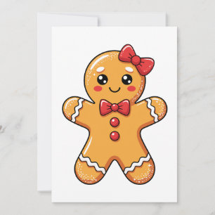 Cute Girly Gingerbread Bow Girls Christmas Xmas Holiday Card