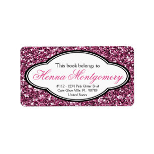 Cute Girly Glitter Look PINK Bookplate Label
