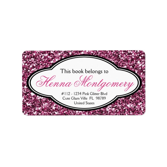 Cute Girly Glitter Look  PINK Bookplate Label (Front)