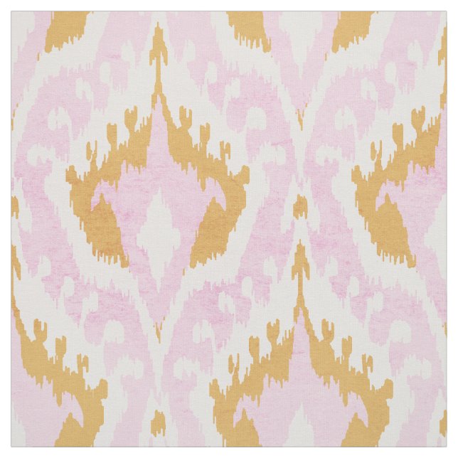 Cute girly gold and pink ikat tribal pattern fabric (Swatch)