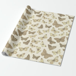 Cute Girly Gold Beige Butterfly Pattern Wrapping Paper