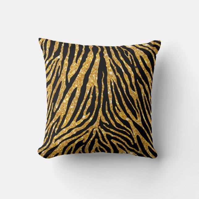 Cute Girly Gold Faux Glitter Zebra Black Pattern Cushion (Front)