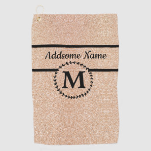 Cute Girly Gold glitter Black  monogram chic Golf Towel
