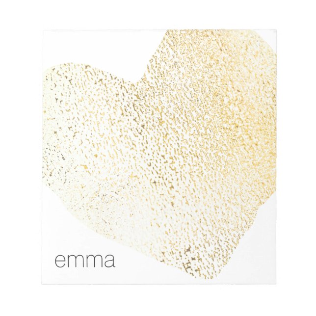 Cute Girly Gold Heart Personalised Name Notepad (Front)