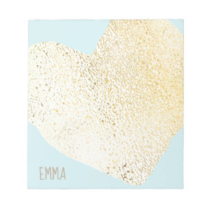 Cute Girly Gold Heart Personalised Name Notepad