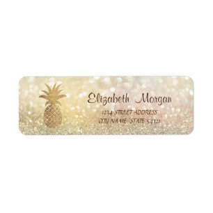 Cute  Girly Gold Pineapple Bokeh Address Label Return Address Label