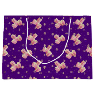 Cute Girly Gold Purple Pink Christmas Presents Large Gift Bag